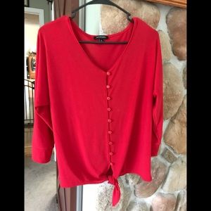 Notations, Medium, Long sleeve button down red top with tie at waist.